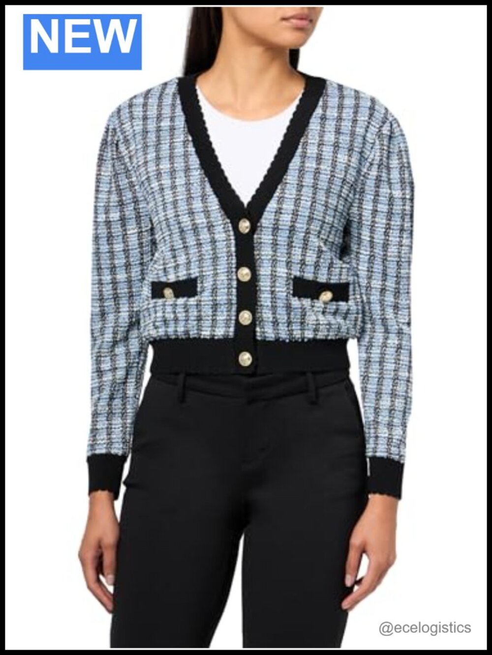 Knitted Tweed Cardigan Jacket with Crest Buttons